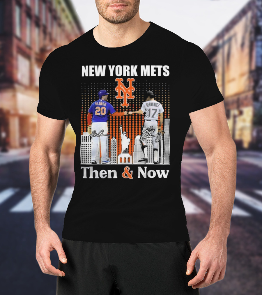 New York Mets Then And Now Pete Alonso Keith Hernandez Signatures T-Shirt