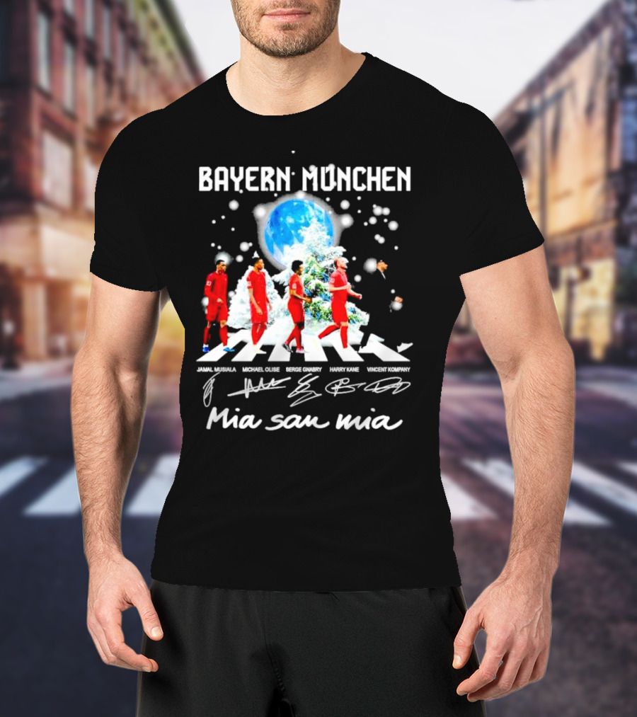Bayern München Mia San Mia Abbey Road Jamal Musiala Michael Olise Serge Gnabry Harry Kane Vincent Kompany Christmas T-Shirt