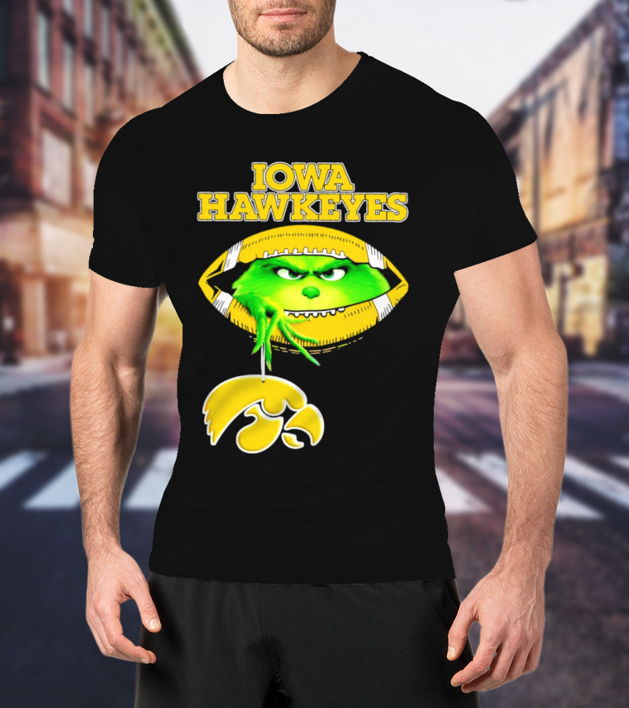 Iowa Hawkeyes Grinch Football Christmas T-Shirt