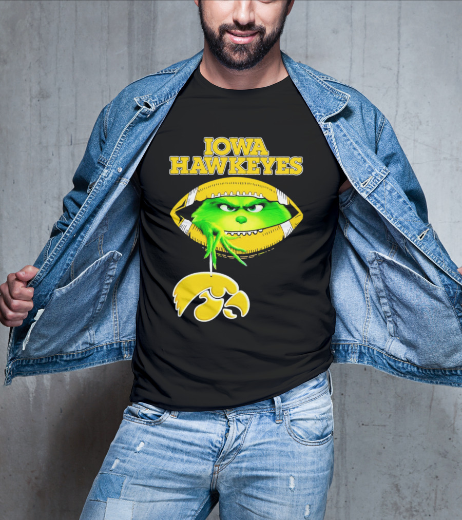 Iowa Hawkeyes Grinch Football Christmas T-Shirt