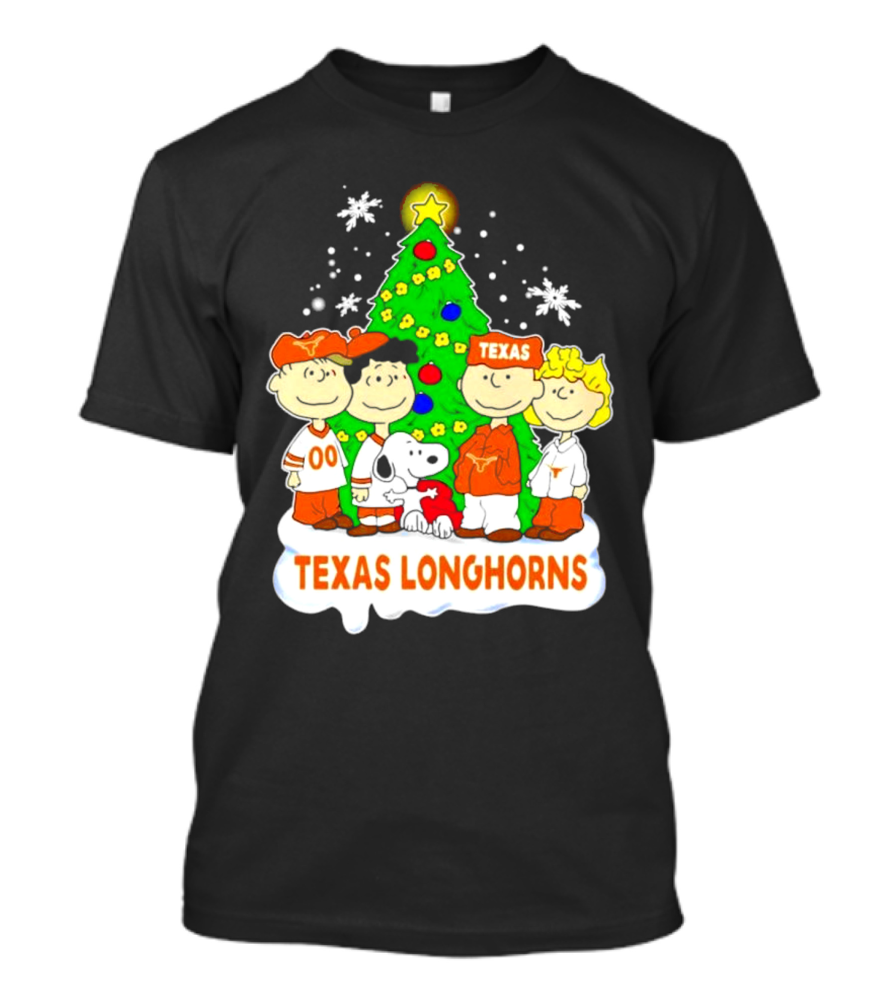 Texas Longhorns Peanuts Characters Christmas Tree T-Shirt