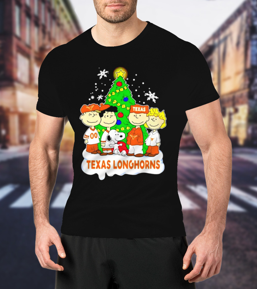 Texas Longhorns Peanuts Characters Christmas Tree T-Shirt