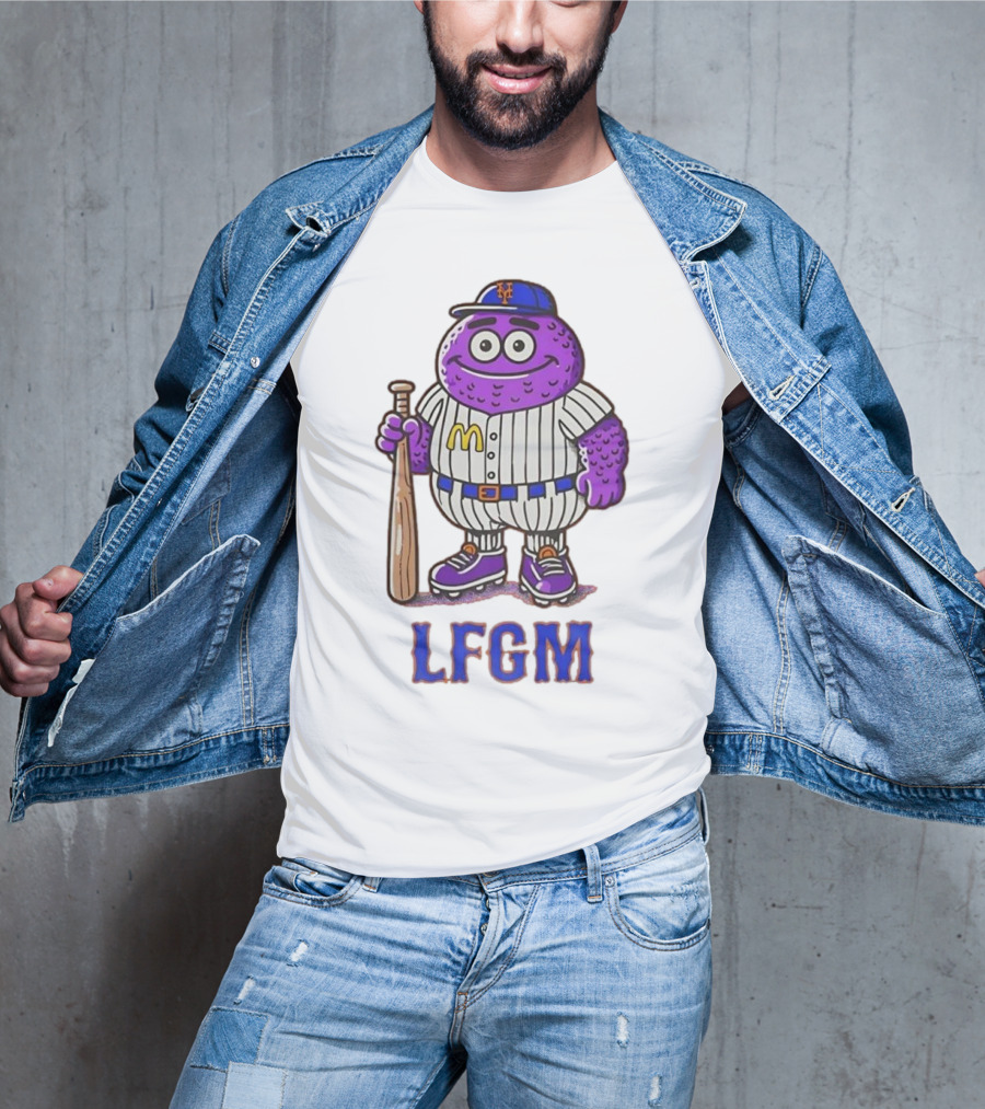 LFGM New York Mets Grimace Cartoon Baseball Bat Character T-Shirt