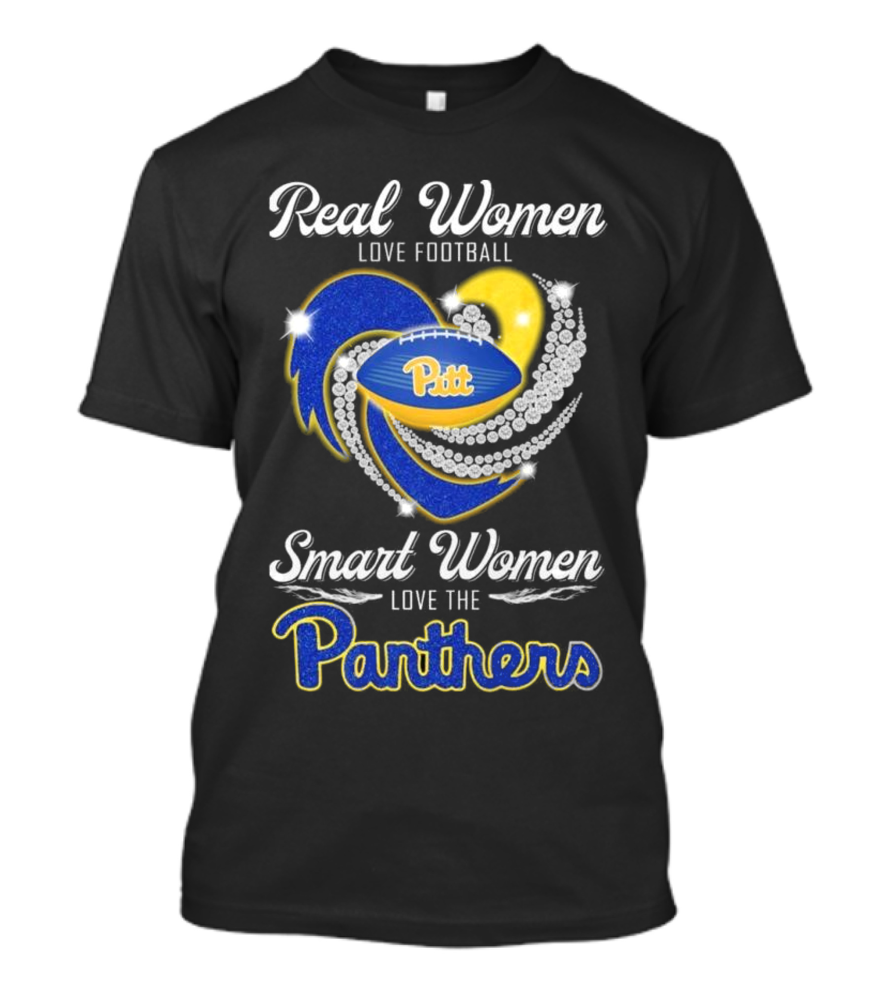 Real Women Love Football Smart Women Love The Pitt Panthers Diamond Heart T-Shirt