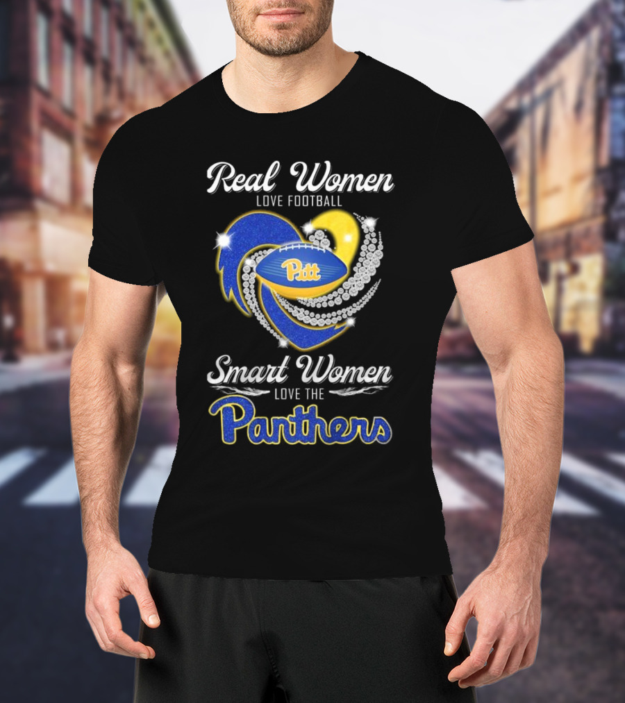 Real Women Love Football Smart Women Love The Pitt Panthers Diamond Heart T-Shirt