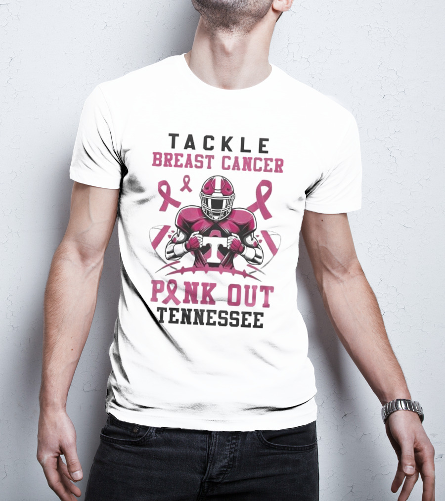 Tackle Breast Cancer Pink Out Tennessee Football T-Shirt