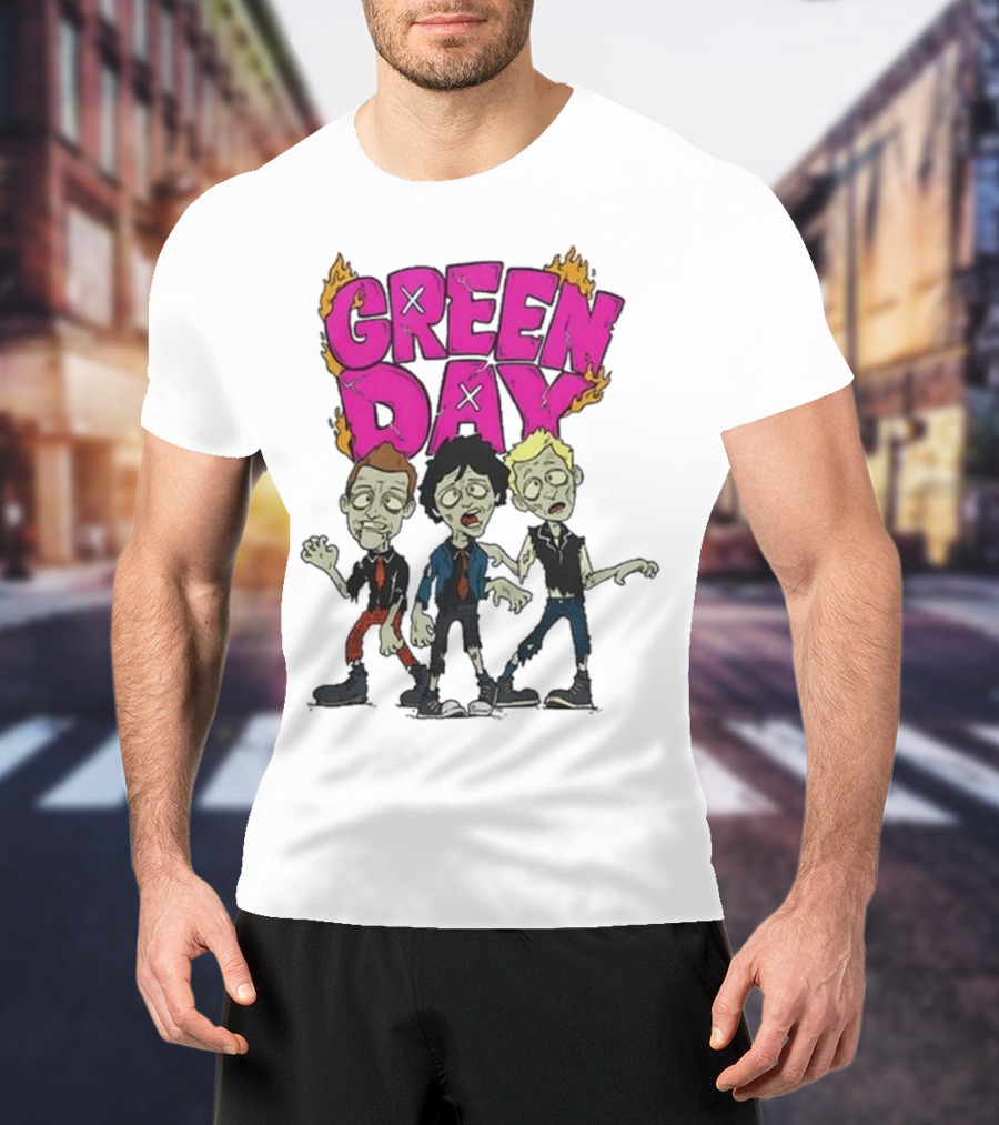 Green Day Zombie Band Cartoon Characters T-Shirt