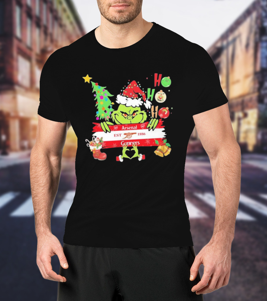 Grinch Ho Ho Ho Arsenal FC EST 1886 Gunners Christmas T-Shirt