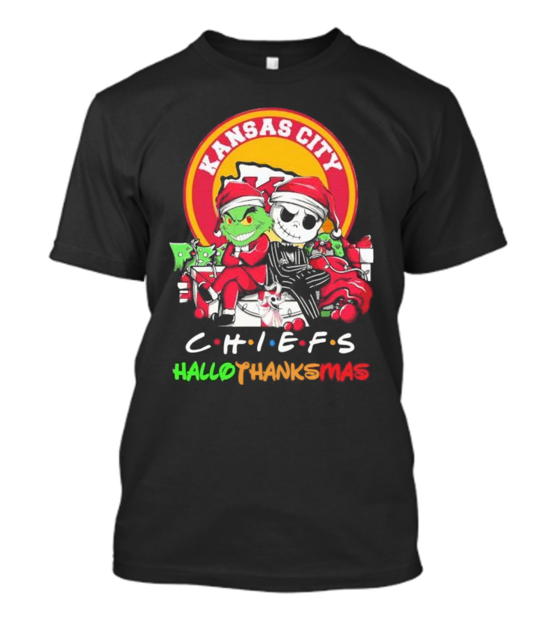 Kansas City Chiefs Grinch Jack Skellington Hallothanksmas T-Shirt