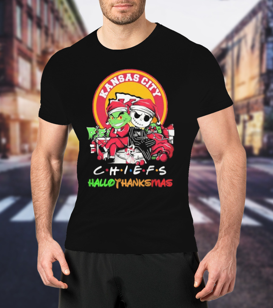 Kansas City Chiefs Grinch Jack Skellington Hallothanksmas T-Shirt