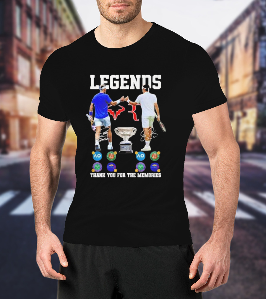 LEGENDS Roger Federer Rafael Nadal Thank You For The Memories Tennis Grand Slam Icons T-Shirt