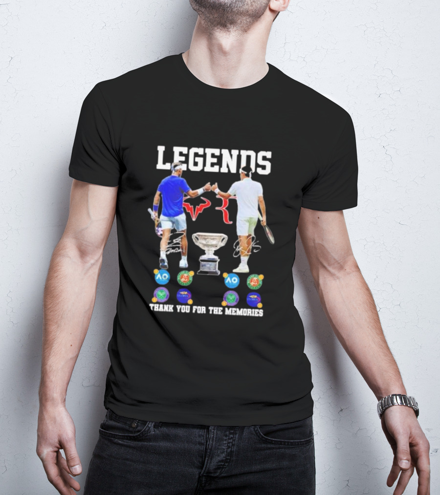 LEGENDS Roger Federer Rafael Nadal Thank You For The Memories Tennis Grand Slam Icons T-Shirt