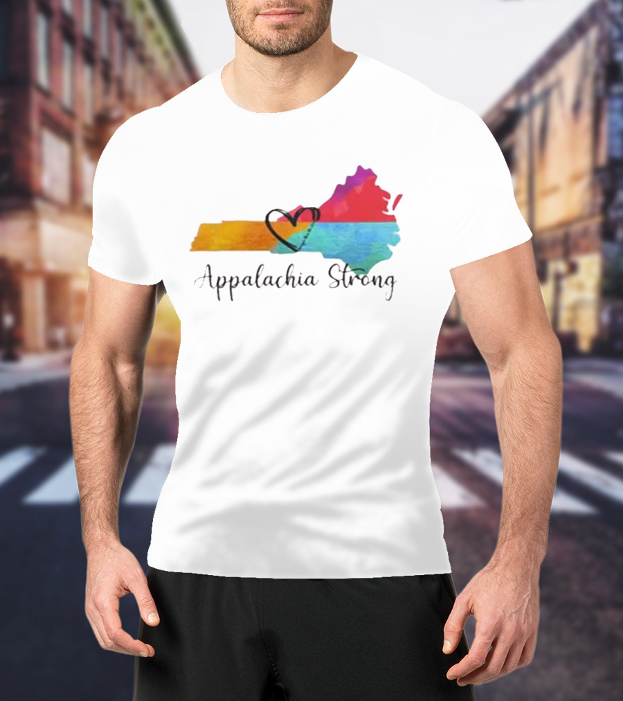 Appalachia Strong Heart Map Hurricane Helene Print T-Shirt