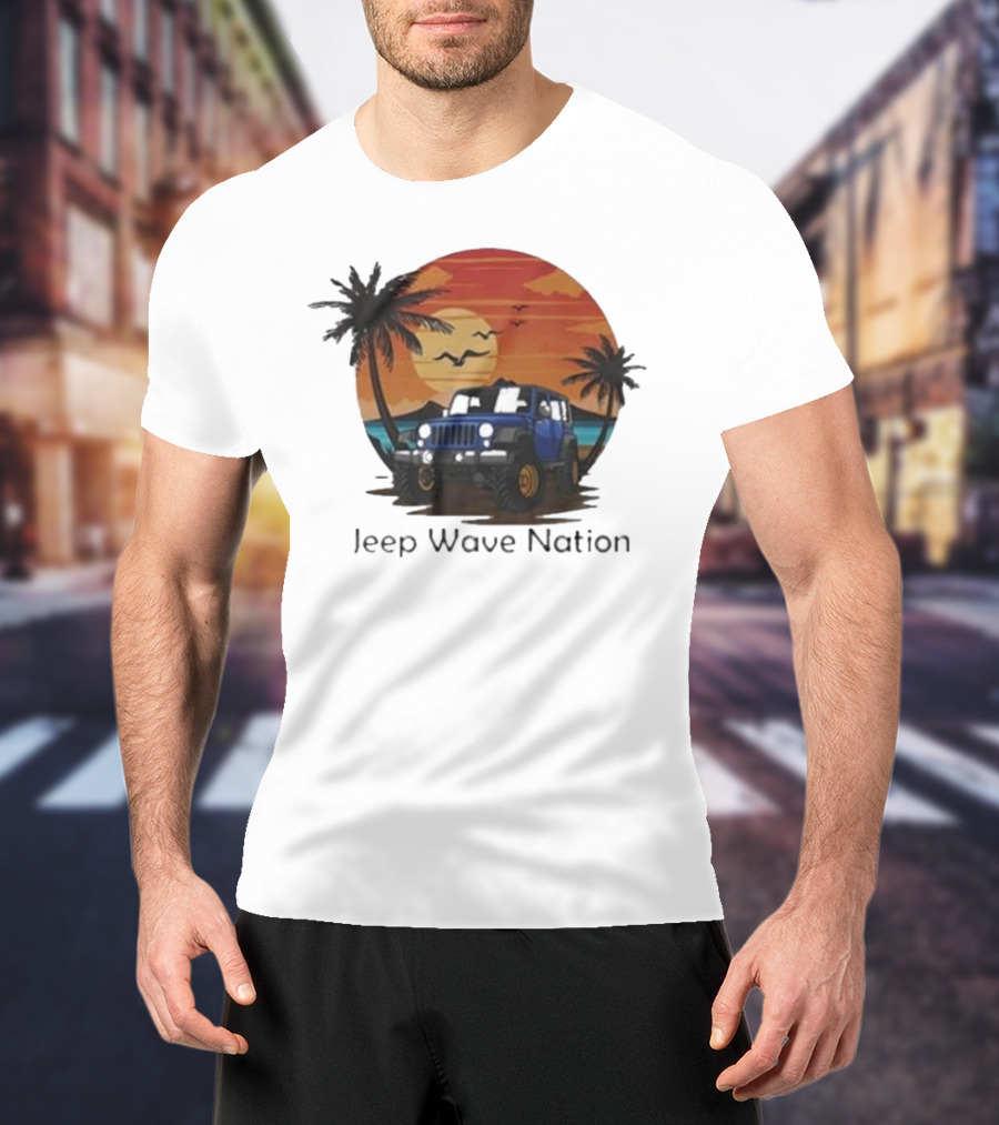 Jeep Wave Nation Vintage Sunset Adventure Scene T-Shirt