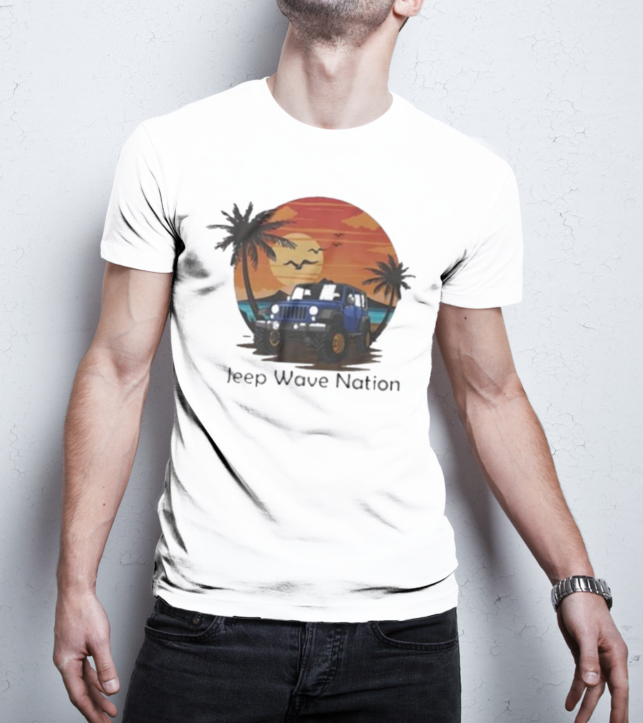 Jeep Wave Nation Vintage Sunset Adventure Scene T-Shirt