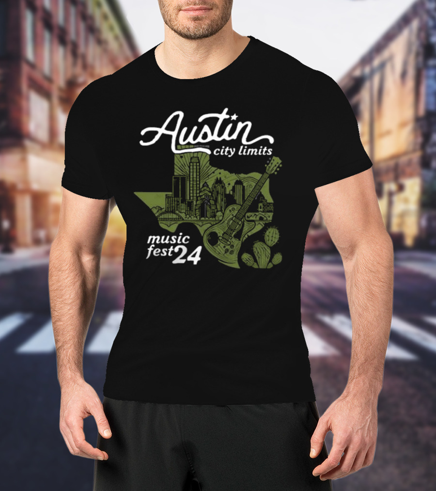Austin City Limits Music Fest 24 Texas Skyline And Guitar Cactus T-Shirt