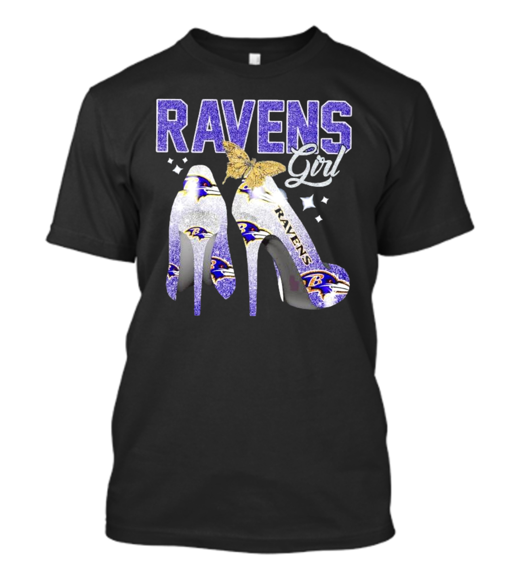 Ravens Girl High Heels Baltimore Ravens Butterfly Stars T-Shirt