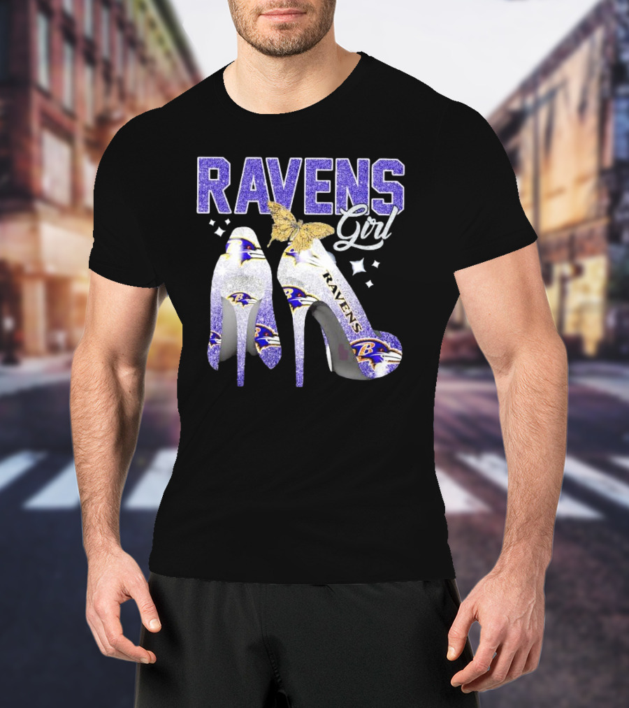 Ravens Girl High Heels Baltimore Ravens Butterfly Stars T-Shirt