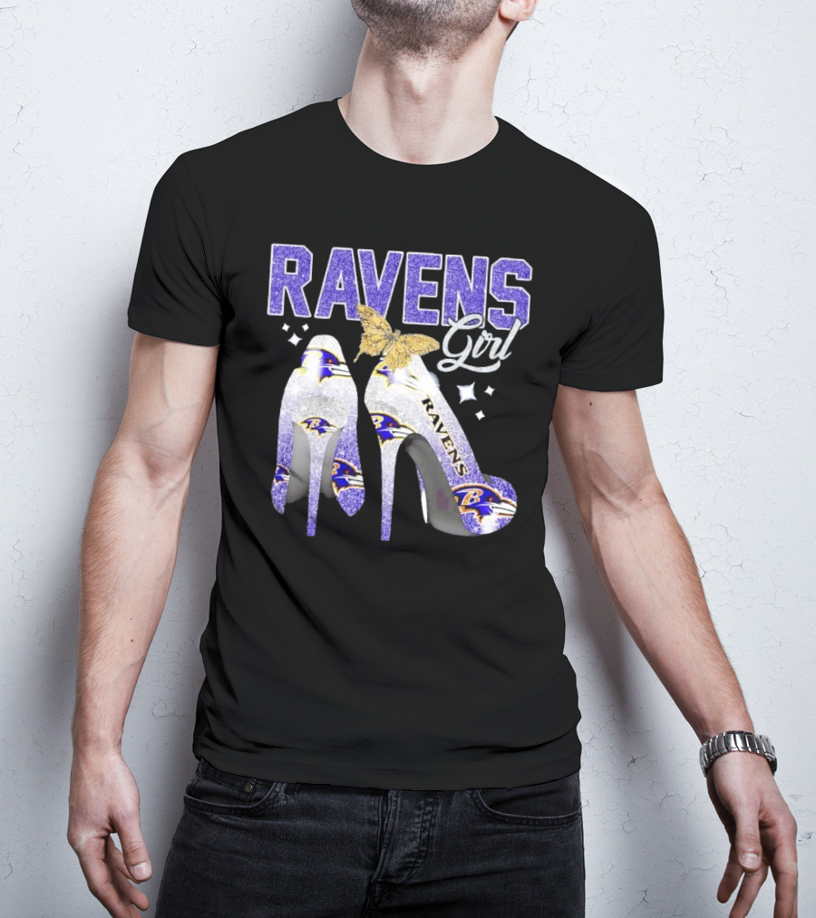 Ravens Girl High Heels Baltimore Ravens Butterfly Stars T-Shirt