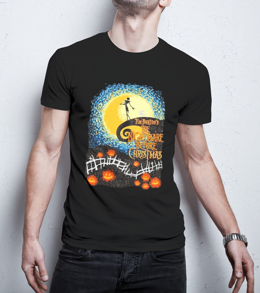 Tim Burton's The Nightmare Before Christmas Starry Night Vintage Pumpkin Fence T-Shirt
