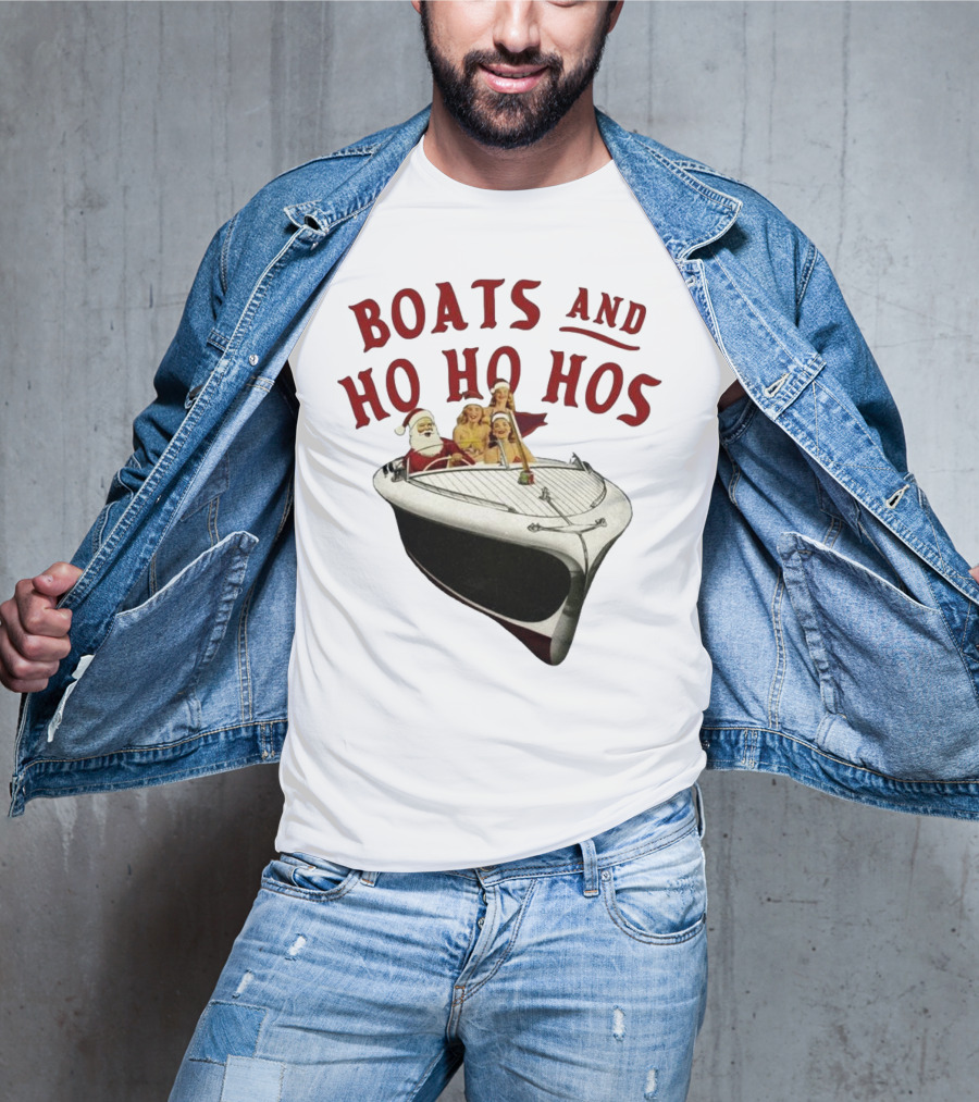 Boats And Ho Ho Hos Christmas With Santa On Boat T-Shirt