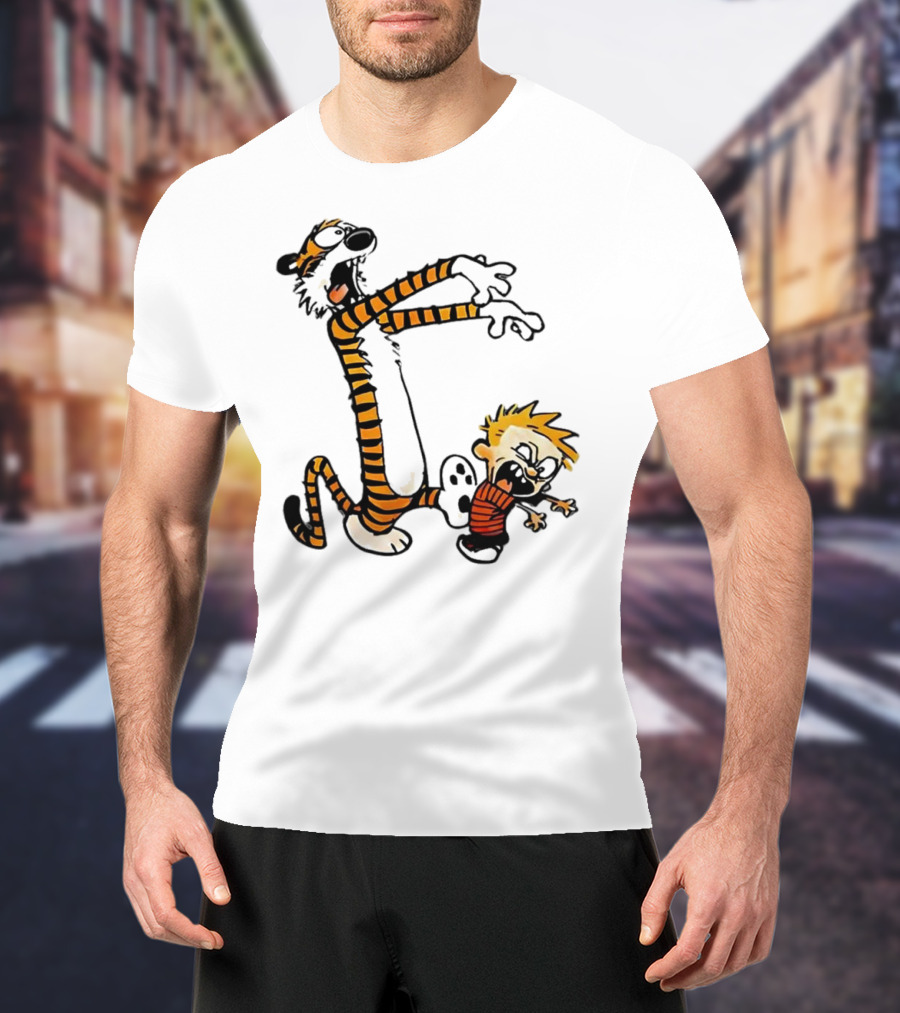 Calvin And Hobbes Playing Zombies Comic Characters Fun T-Shirt