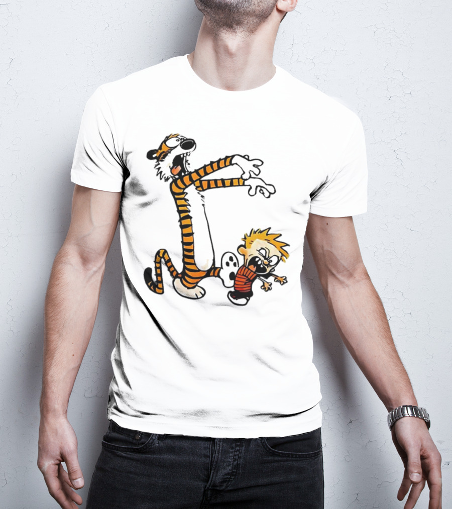 Calvin And Hobbes Playing Zombies Comic Characters Fun T-Shirt