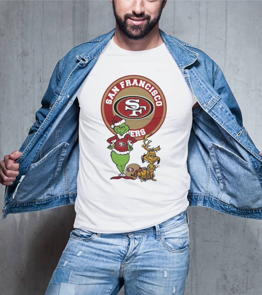 San Francisco 49ers Grinch And Max Merry Christmas T-Shirt