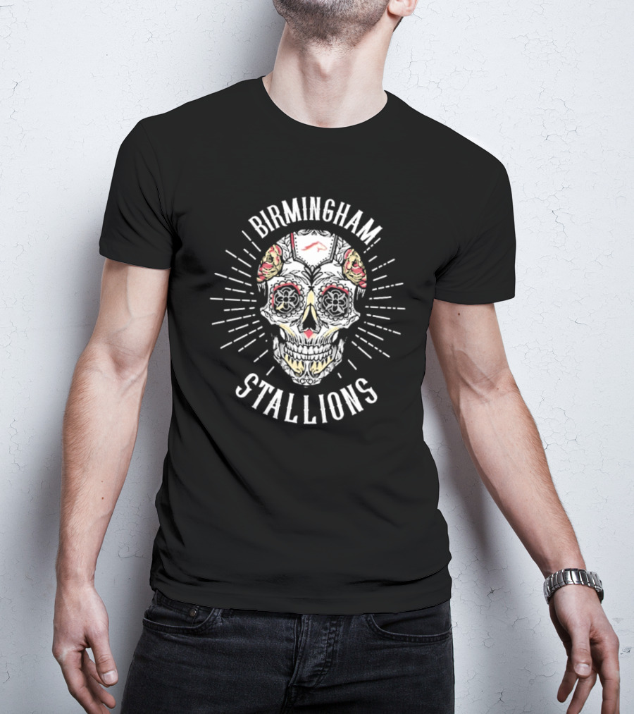 Birmingham Stallions Dia De Los Muertos Skull T-Shirt