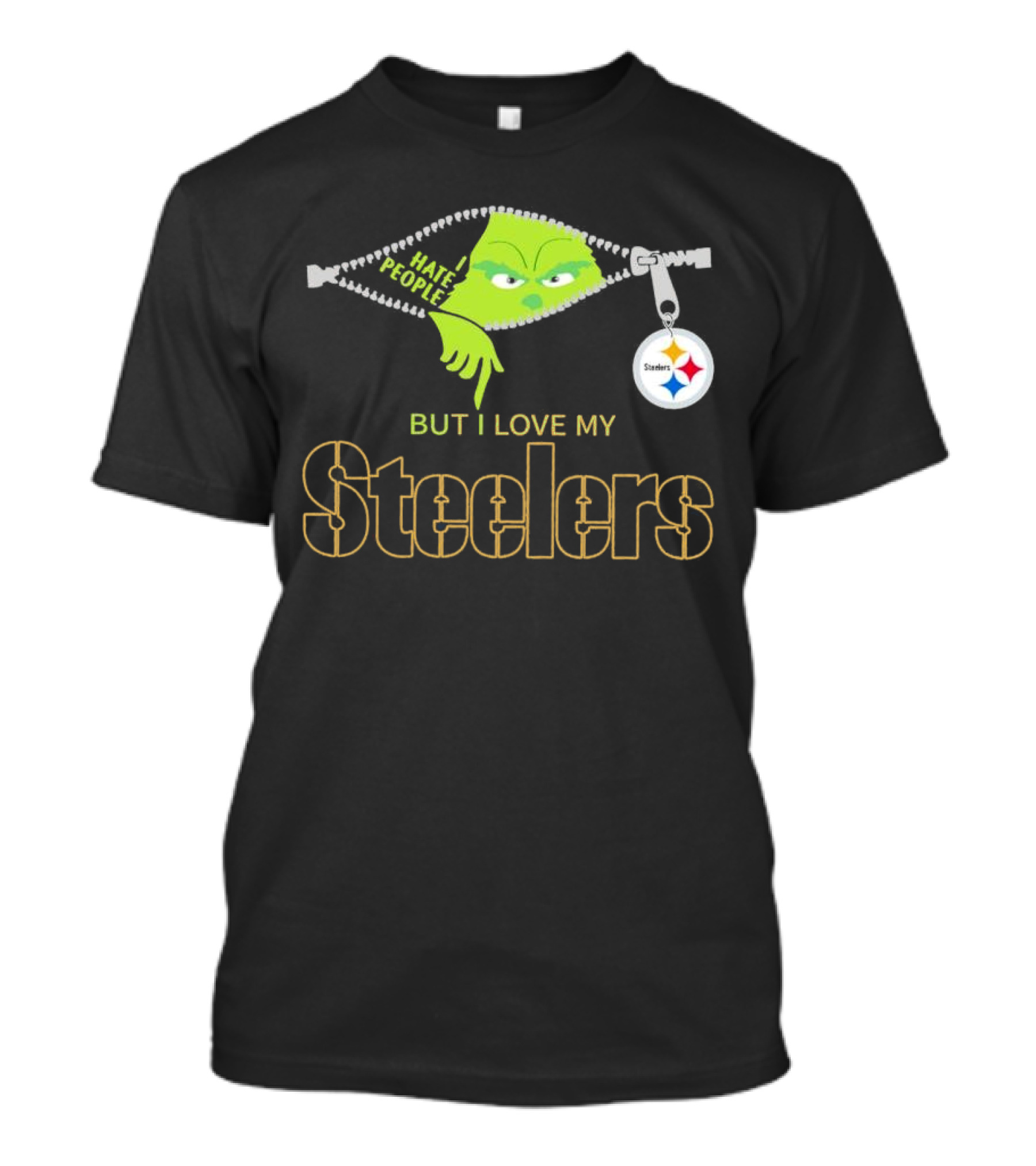 I Hate People But I Love My Pittsburgh Steelers Christmas Grinch Zip Steel Curtain T-Shirt