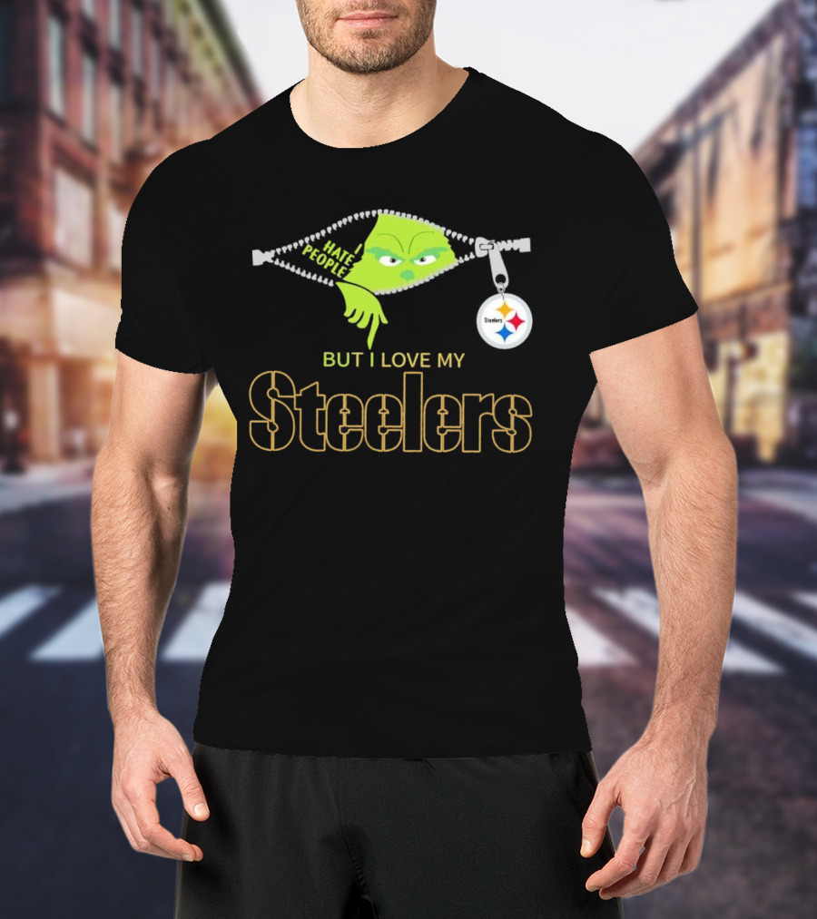 I Hate People But I Love My Pittsburgh Steelers Christmas Grinch Zip Steel Curtain T-Shirt
