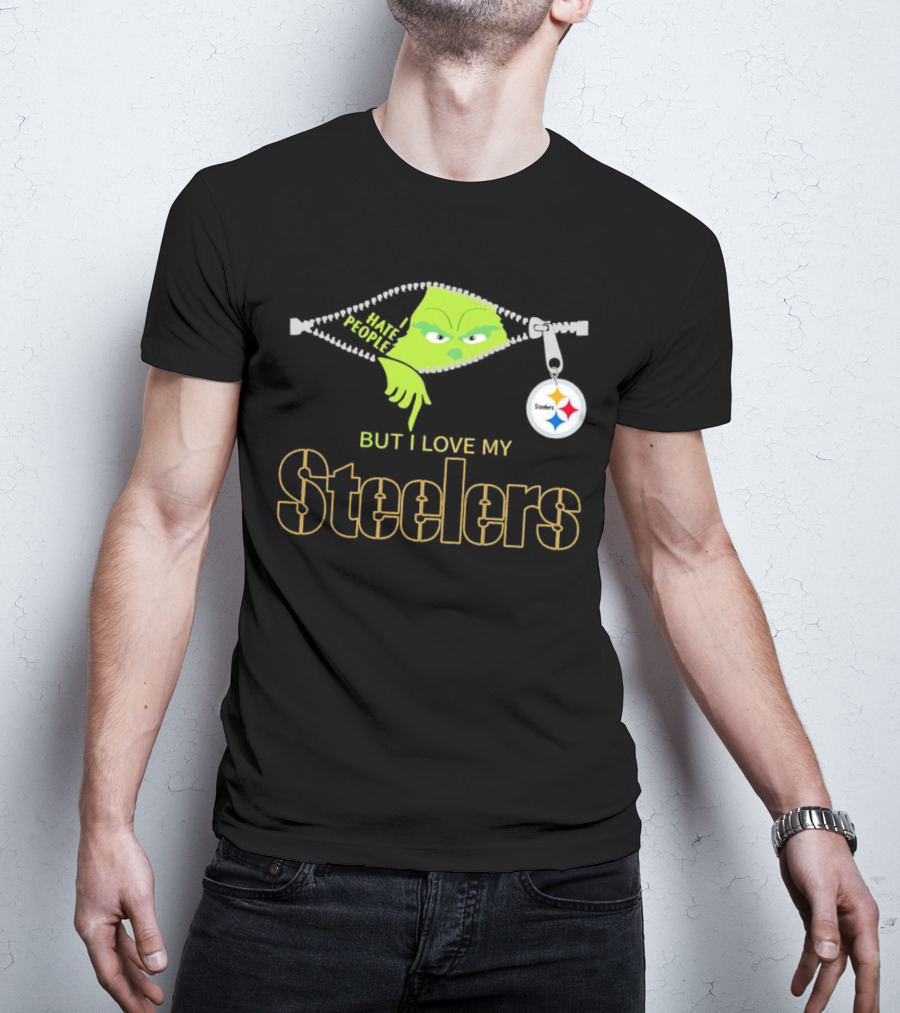 I Hate People But I Love My Pittsburgh Steelers Christmas Grinch Zip Steel Curtain T-Shirt