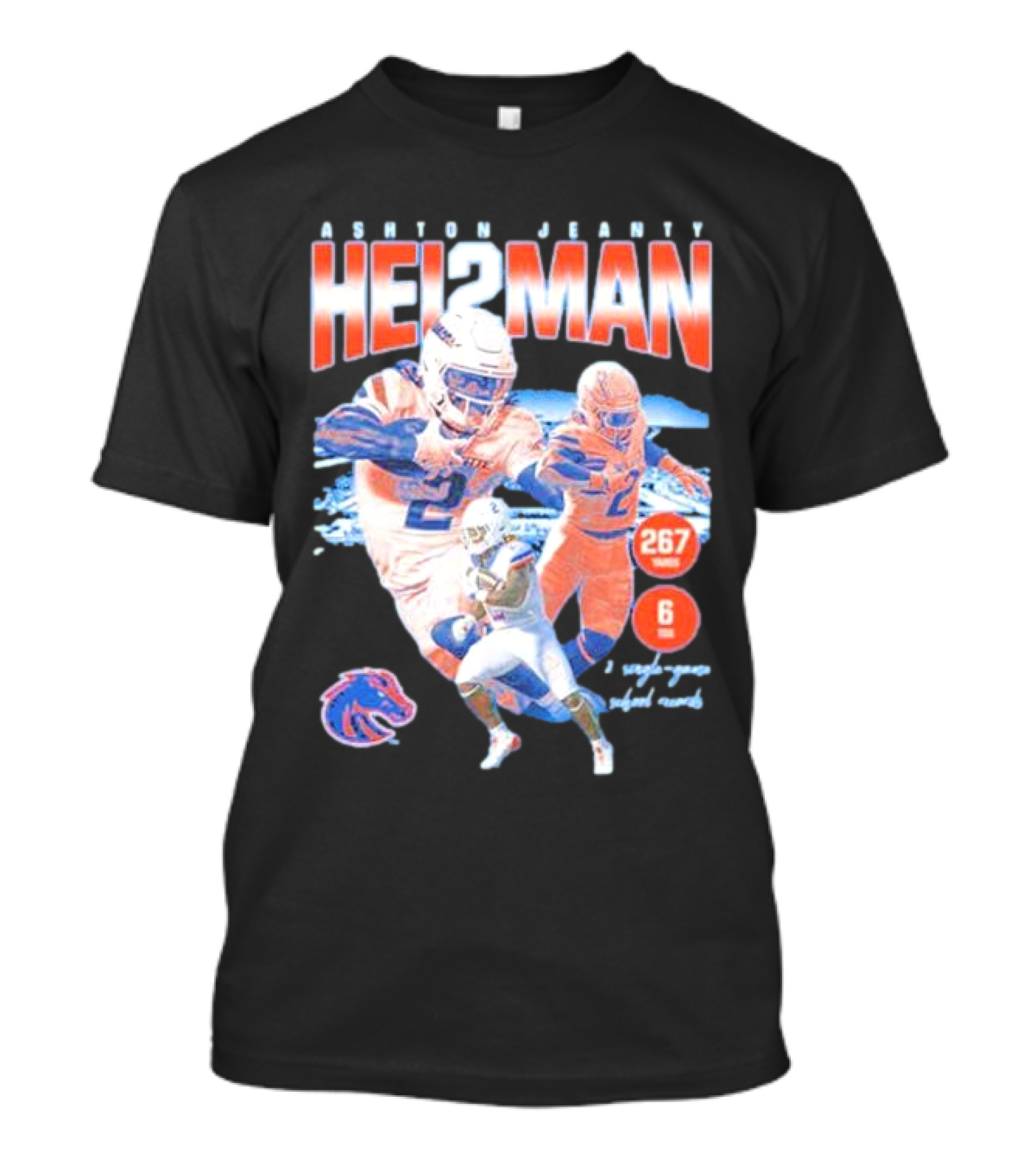 ASHTON JEANTY HEI2MAN 267 Yards 6 Touchdowns Boise State Broncos Player Collage T-Shirt
