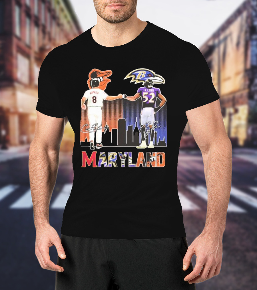 Maryland Sports Baltimore Orioles Ripken Baltimore Ravens Lewis Signatures T-Shirt