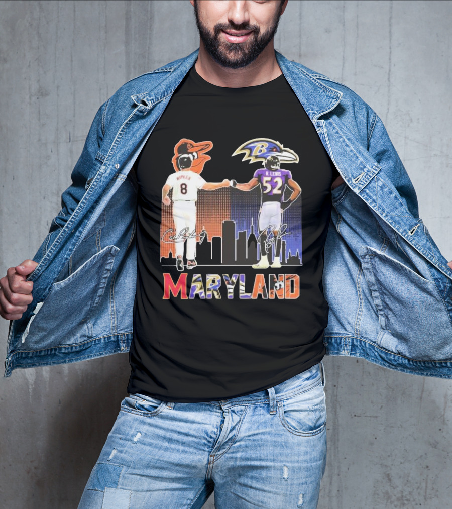 Maryland Sports Baltimore Orioles Ripken Baltimore Ravens Lewis Signatures T-Shirt