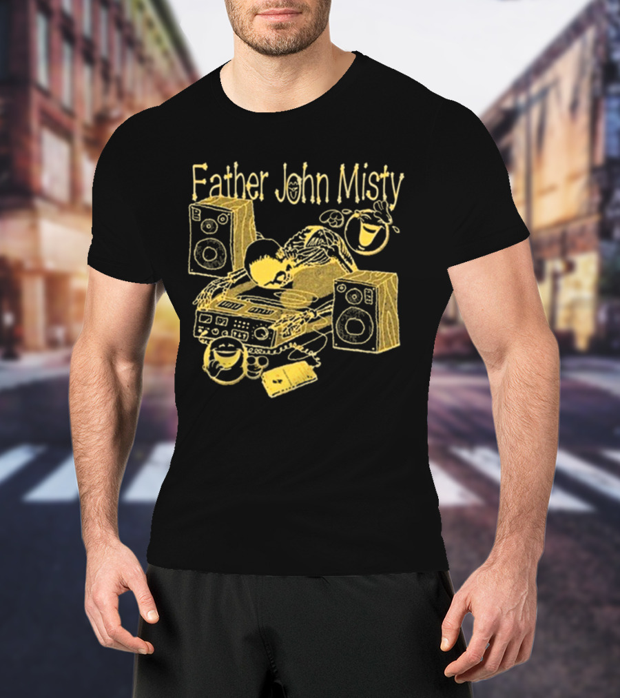 Father John Misty DJ Cartoon Skeleton With Speakers T-Shirt