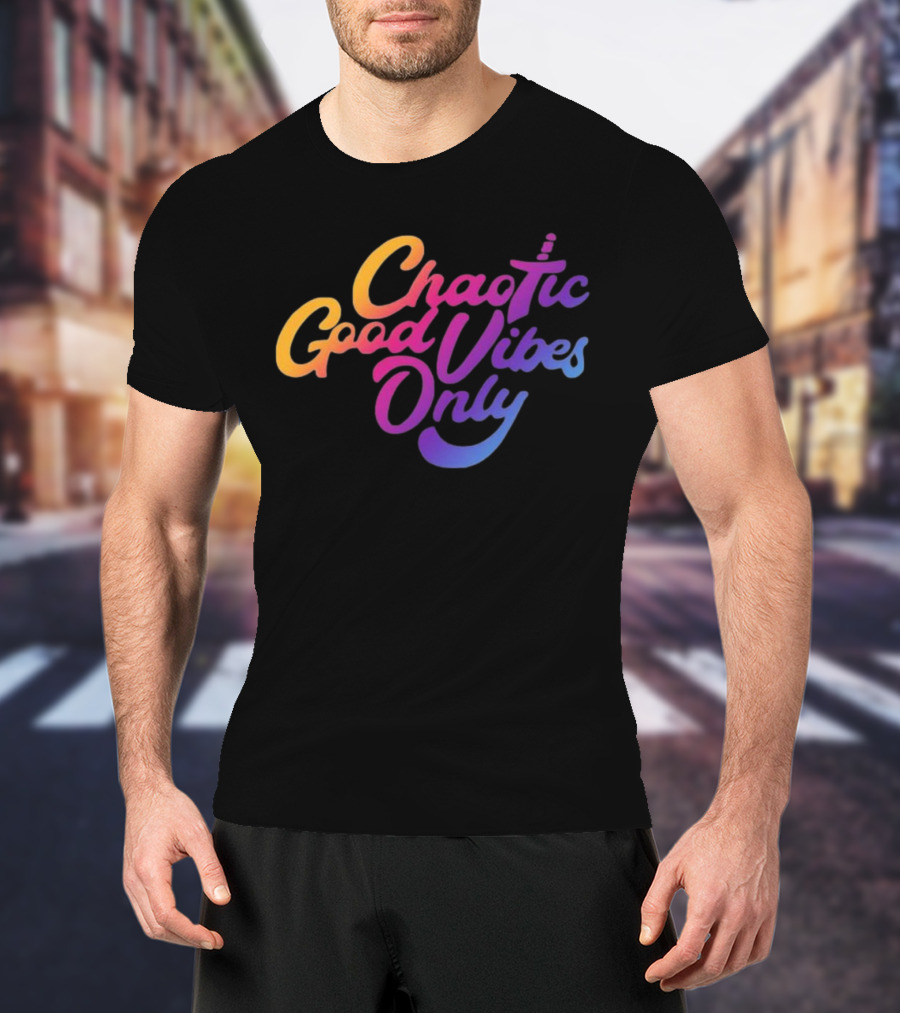 Chaotic Good Vibes Only Sword Icon Gradient Text T-Shirt
