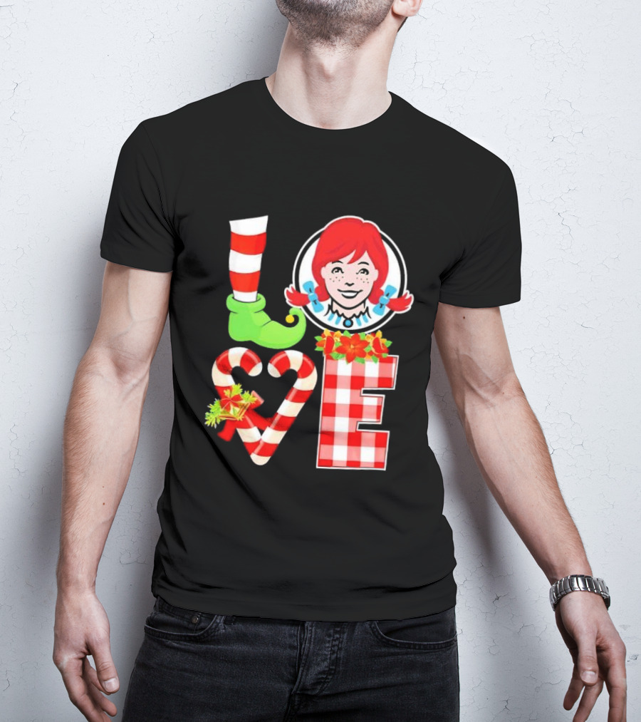 LOVE Elf Wendy’s Christmas Red Stripes Plaid Candy Cane Holiday T-Shirt