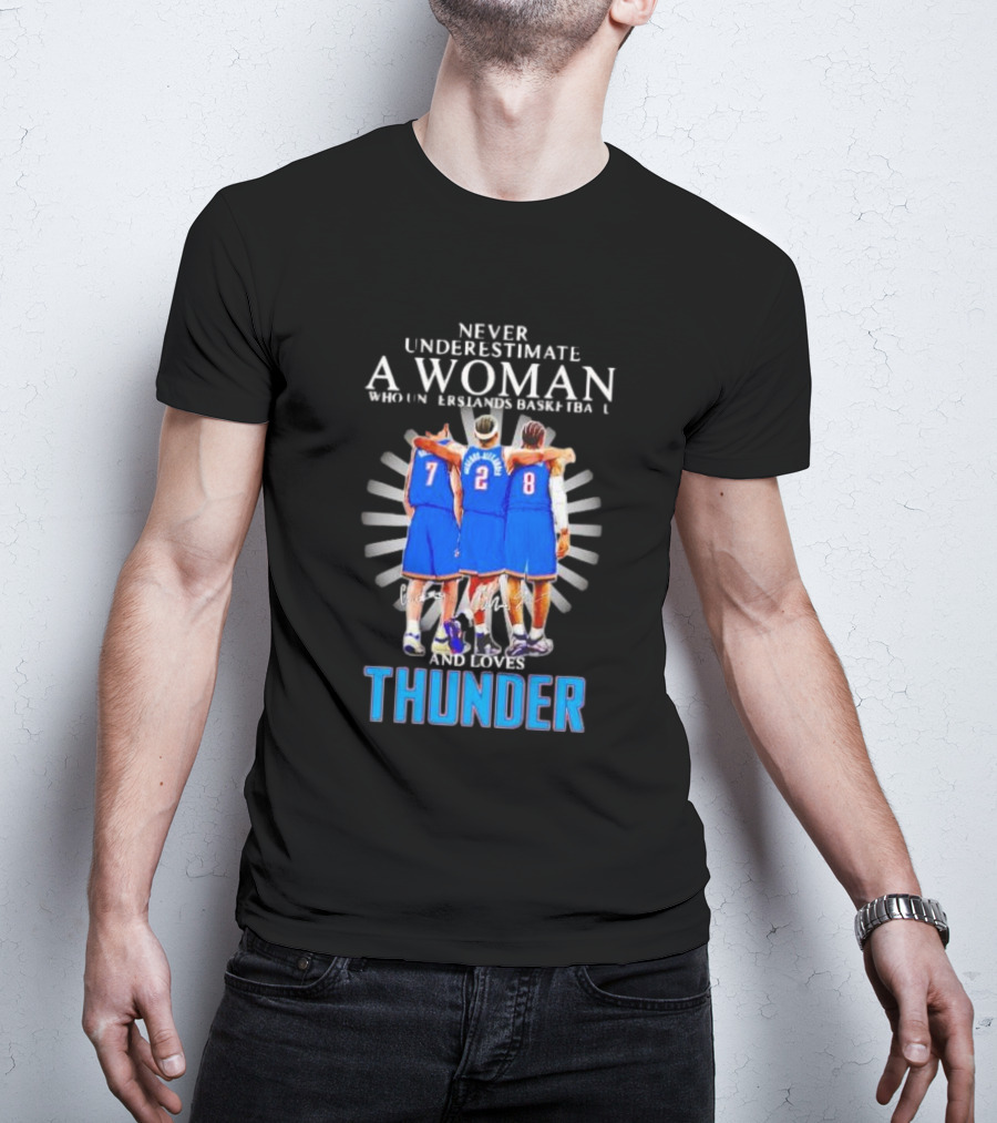 Never Underestimate A Woman Who Understands Basketball And Loves Thunder Players T-Shirt