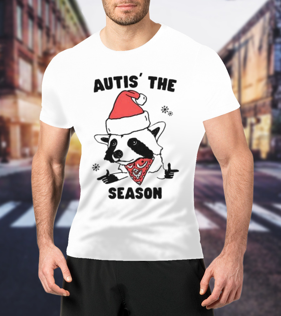 Autis' The Season Santa Raccoon Christmas Holiday Festive T-Shirt