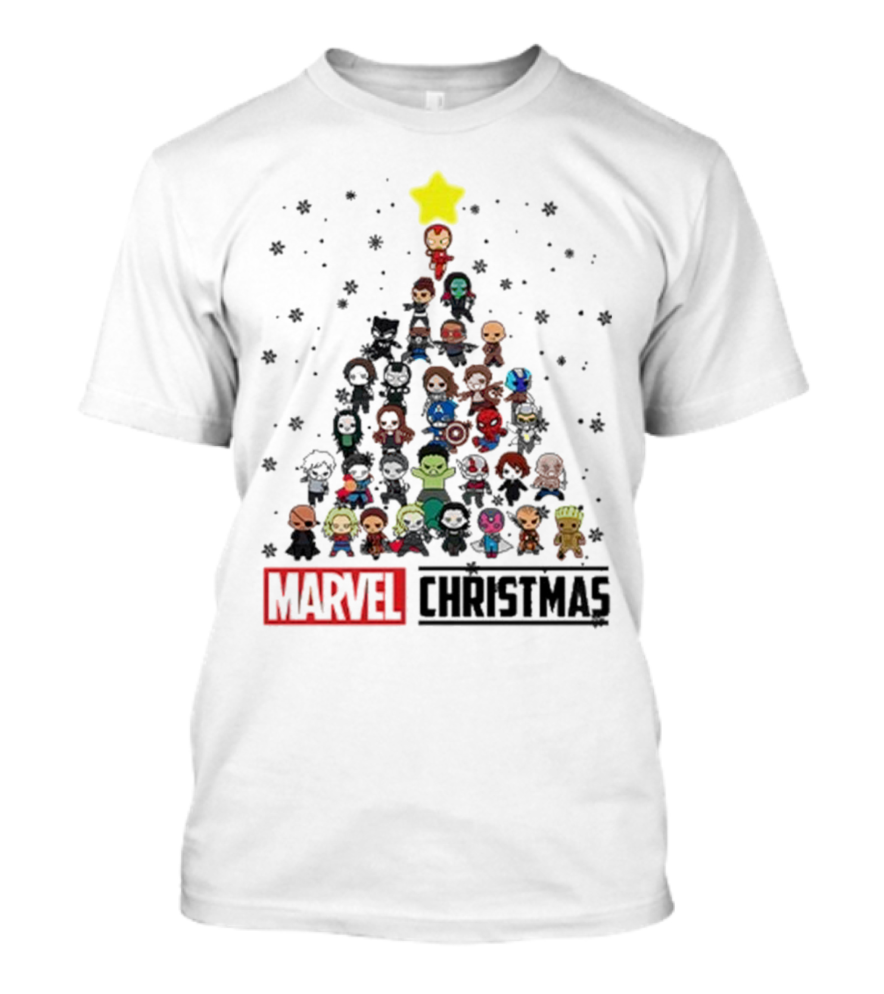 Marvel Christmas Chibi Avengers Characters Tree T-Shirt