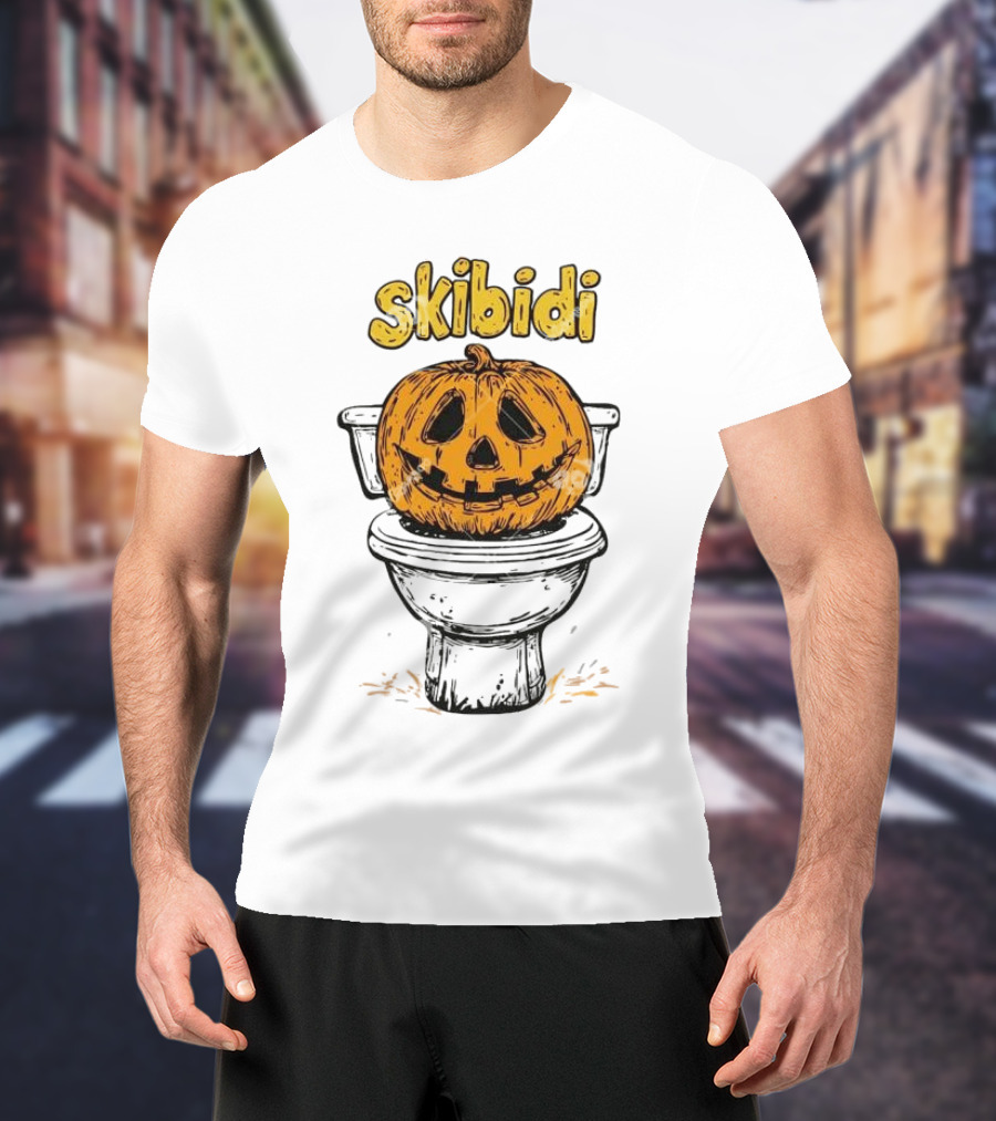 Skibidi Pumpkin On Toilet Jack-o'-Lantern T-Shirt