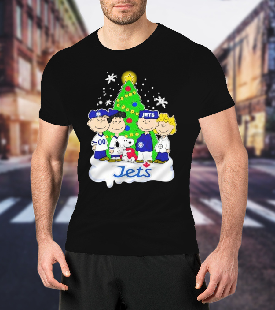 Winnipeg Jets Peanuts Characters Christmas Tree Snoopy Snowflakes T-Shirt