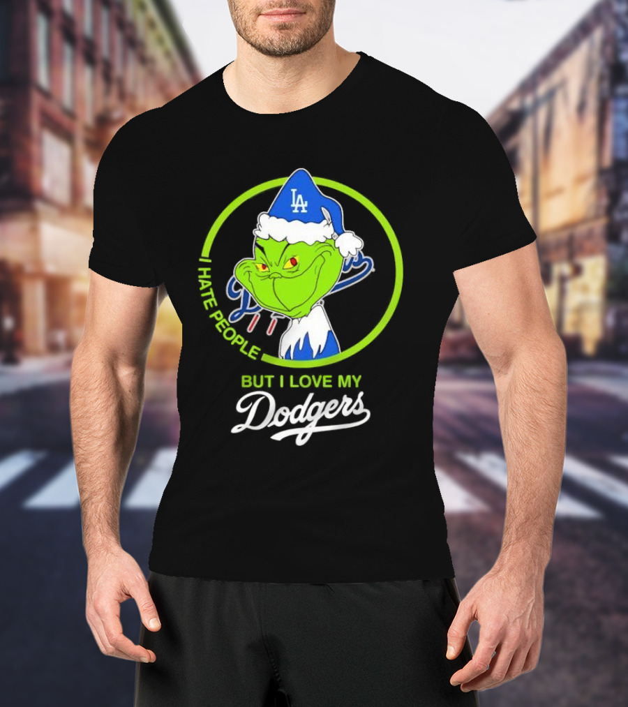Grinch I Hate People But I Love My LA Dodgers Christmas T-Shirt