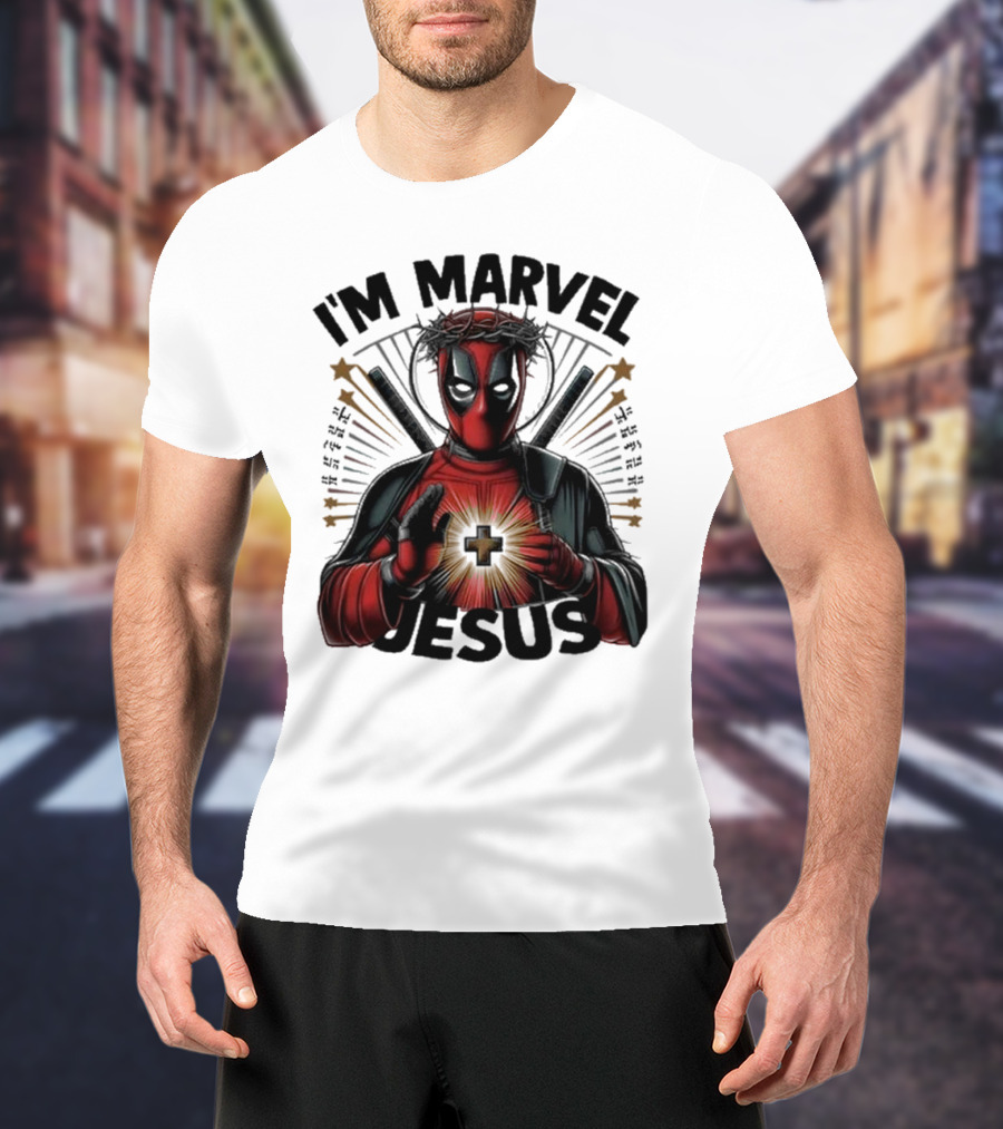 I'm Marvel Jesus Deadpool With Cross Halo And Swords T-Shirt
