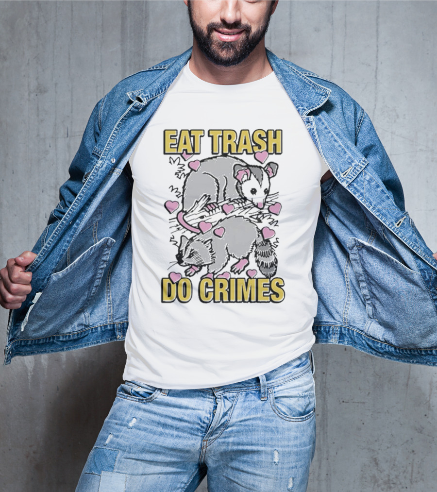 Eat Trash Do Crimes Possum And Raccoon With Pink Hearts T-Shirt