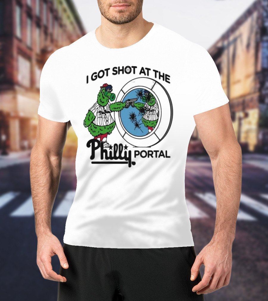 I Got Shot At The Philly Portal With Phillie Phanatic And Reflective Mirror Image T-Shirt