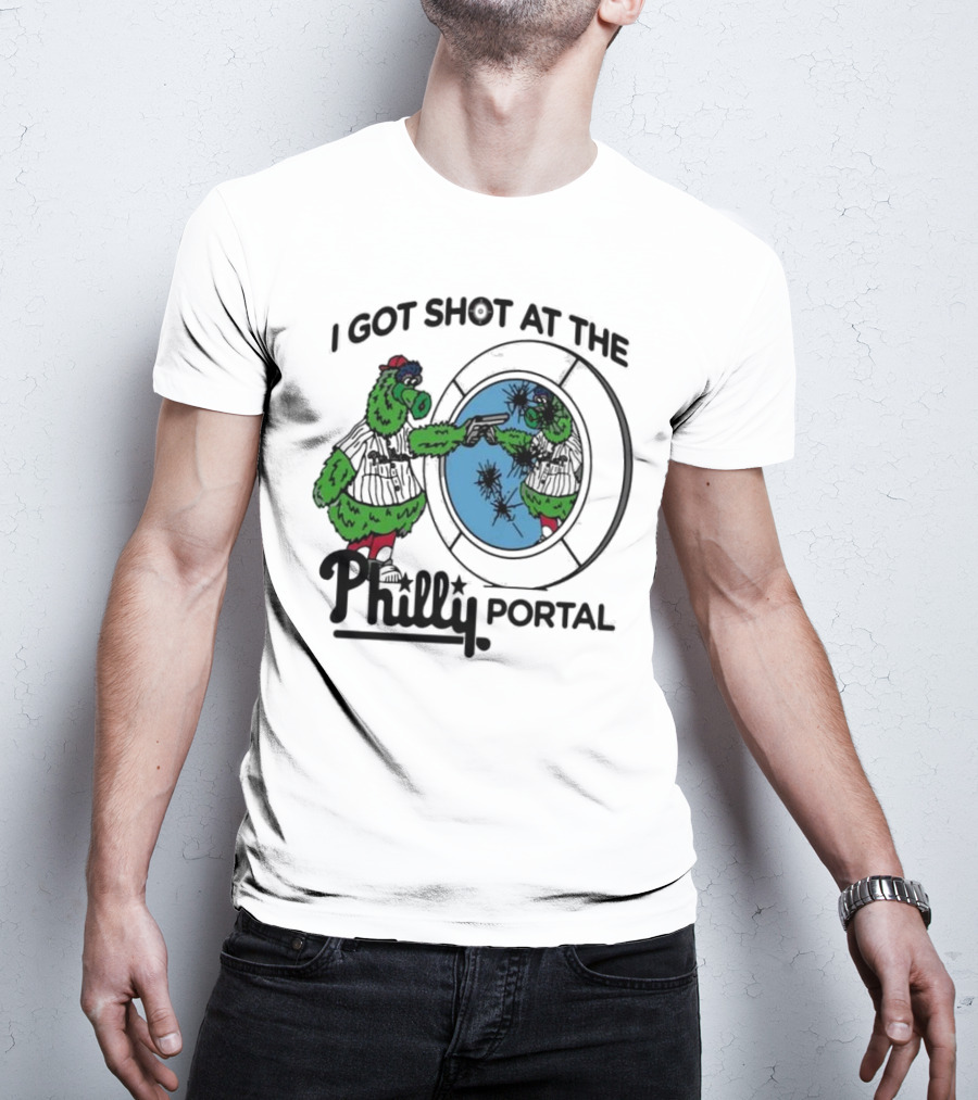I Got Shot At The Philly Portal With Phillie Phanatic And Reflective Mirror Image T-Shirt