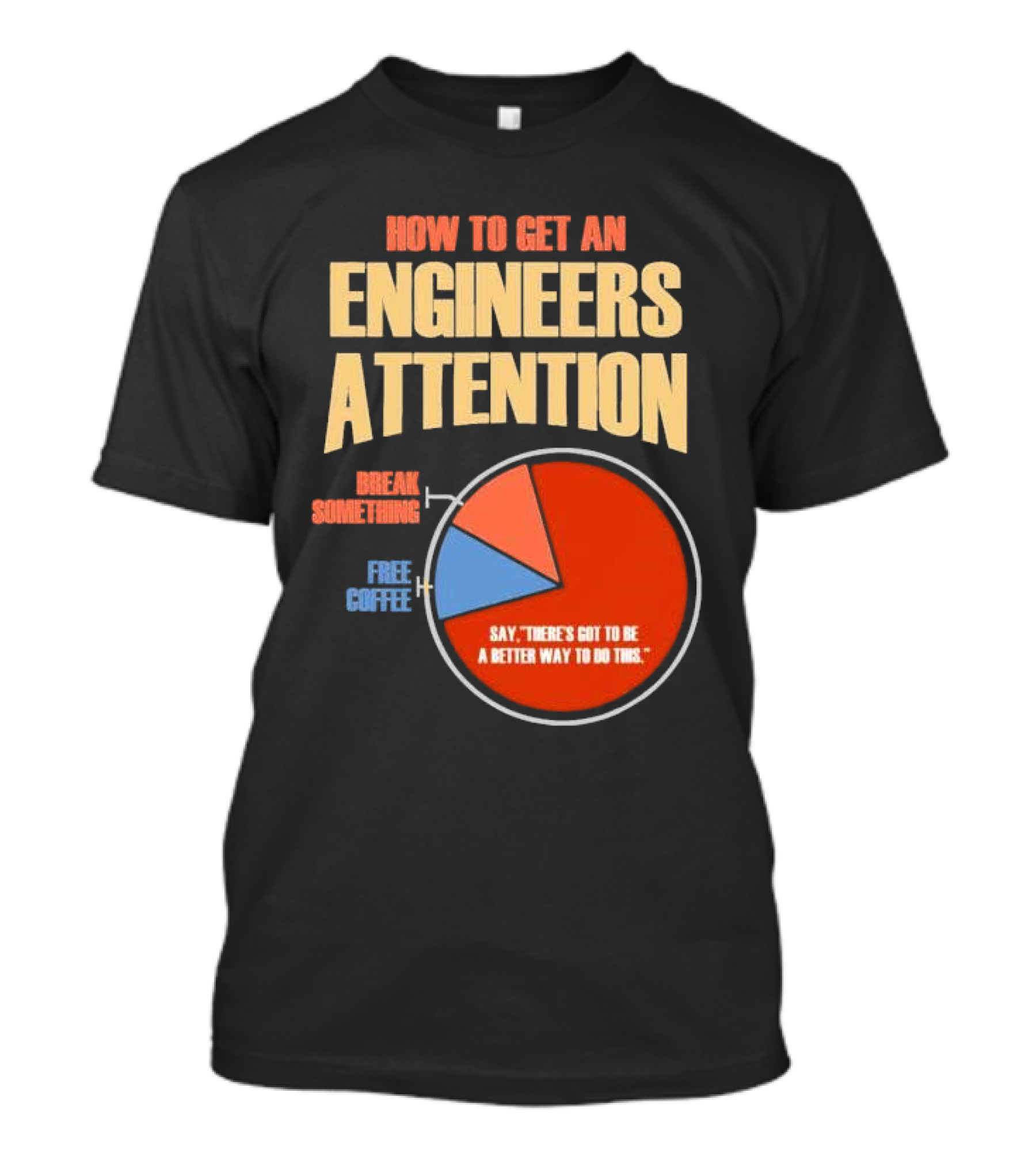 How To Get An Engineers Attention Pie Chart Break Something Free Coffee Say There's Got To Be A Better Way To Do This T-Shirt