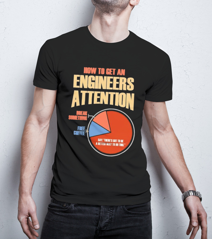 How To Get An Engineers Attention Pie Chart Break Something Free Coffee Say There's Got To Be A Better Way To Do This T-Shirt